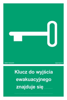 Znak AB001 Klucz do wyjścia ewakuacyjnego znajduje się..., 100x148 mm, FS - Folia samoprzylepna fotoluminescencyjna