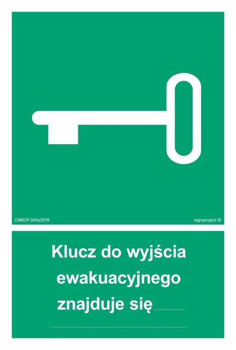 Znak AB001 Klucz do wyjścia ewakuacyjnego znajduje się..., 100x148 mm, TS - Płyta TD fotoluminescencyjna