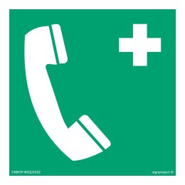 Znak AE004 Telefon alarmowy, 150x150 mm, TS - Płyta TD fotoluminescencyjna