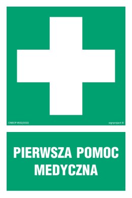 Znak AF003 Pierwsza pomoc medyczna, 100x150 mm, FN - Folia samoprzylepna