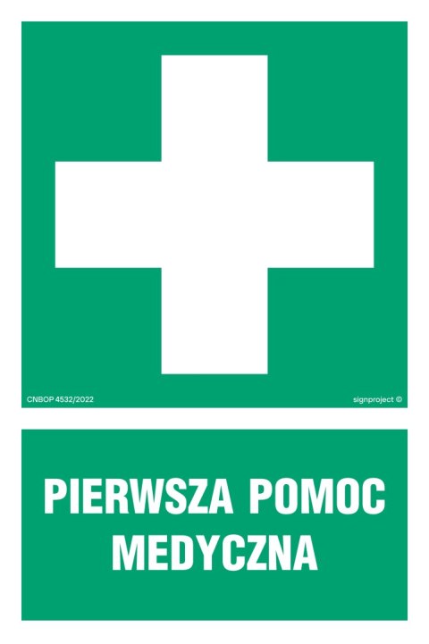 Znak AF003 Pierwsza pomoc medyczna, 100x150 mm, PS - Płyta 1 mm fotoluminescencyjna