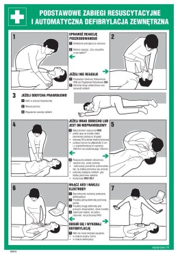 Znak DD022 Podstawowe zabiegi resuscytacyjne i automatyczna defibrylacja zewętrzna, 245x350 mm, FN - Folia samoprzylepna