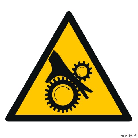 Znak GE016 Uwaga wirujące elementy, 100x100 mm, PN - Płyta 1 mm