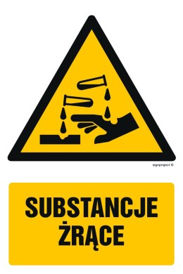 Znak GF009 Substancje żrące, 250x375 mm, PS - Płyta 1 mm fotoluminescencyjna