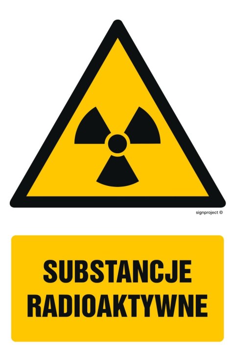 Znak GF011 Substancje radioaktywne - opakowanie 10 sztuk, 50x75 mm, PS - Płyta 1 mm fotoluminescencyjna