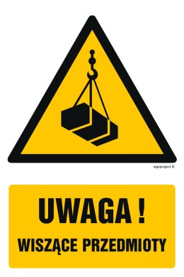 Znak GF012 Uwaga - wiszące przedmioty, 300x450 mm, PS - Płyta 1 mm fotoluminescencyjna