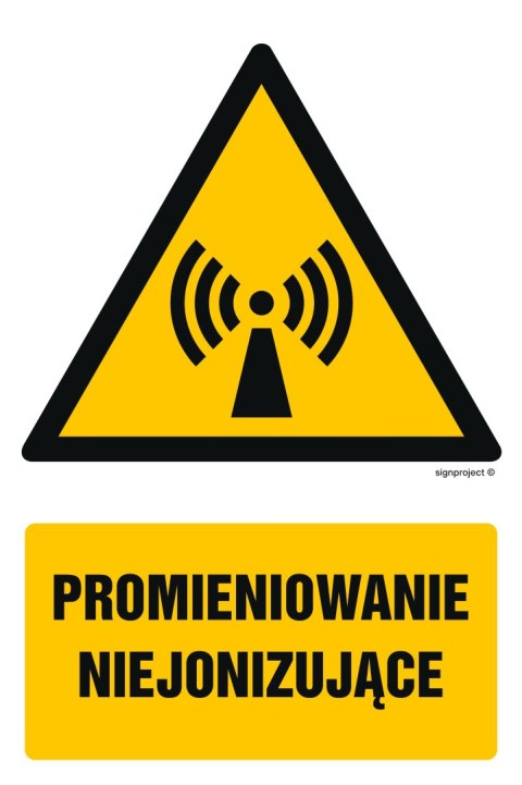 Znak GF025 Promieniowanie niejonizujące, 250x375 mm, PN - Płyta 1 mm