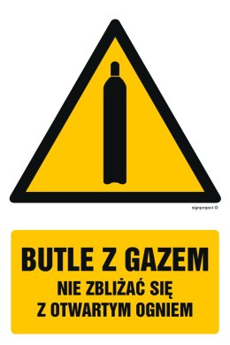 Znak GF029 Butle z gazem - nie zbliżać się z otwartym ogniem, 100x150 mm, FN - Folia samoprzylepna