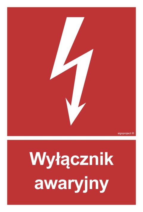 Znak BC034 Wyłacznik awaryjny, 200x296 mm, PN - Płyta 1 mm