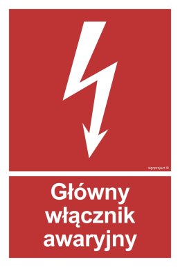 Znak BC035 Główny włącznik awaryjny, 200x296 mm, PN - Płyta 1 mm