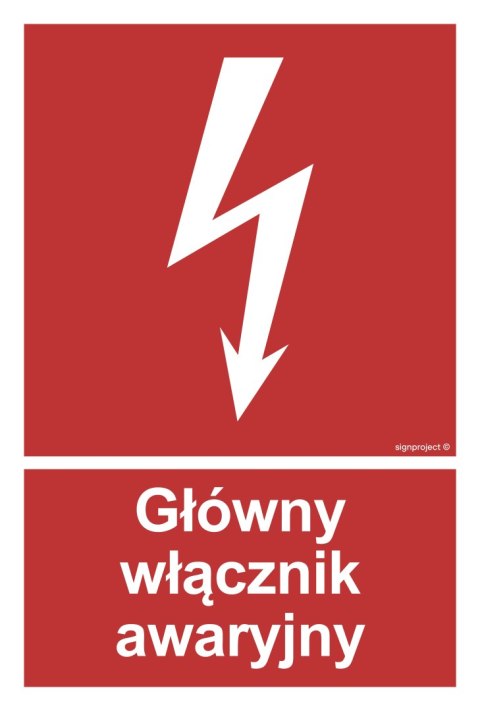 Znak BC035 Główny włącznik awaryjny, 200x296 mm, PN - Płyta 1 mm