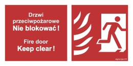 Znak BC049 Drzwi przeciwpożarowe, Nie blokować ! Fire door, Keep clear ! prawostronne, 1000x500 mm, FN - Folia samoprzylepna