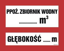 Znak BC117 Ppoż.zbiornik wody ... m3 głębokość zbiornika ... m, 250x200 mm, FS - Folia samoprzylepna fotoluminescencyjna