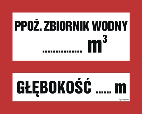 Znak BC117 Ppoż.zbiornik wody ... m3 głębokość zbiornika ... m, 250x200 mm, PN - Płyta 1 mm