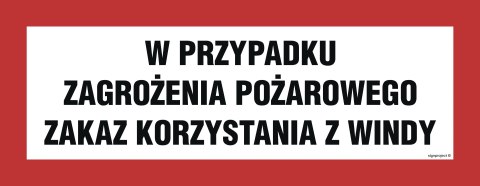 Znak BC128 W przypadku zagrożenia pożarowego zakaz korzystania z windy, 360x140 mm, FS - Folia samoprzylepna fotoluminescencyjna