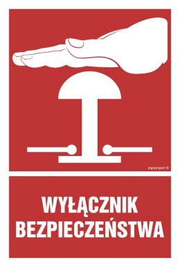 Znak BC142 Wyłącznik bezpieczeństwa, 100x150 mm, PN - Płyta 1 mm