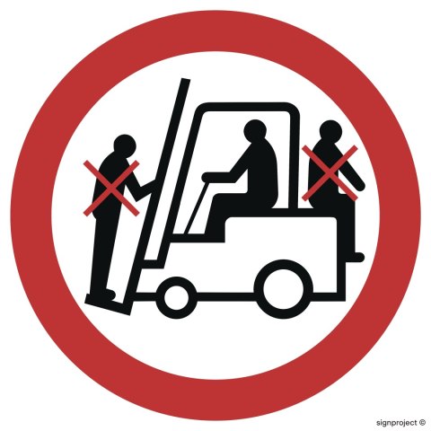 Znak GB002 Zakaz przewozu osób na urządzeniach transportowych, 350x350 mm, FN - Folia samoprzylepna