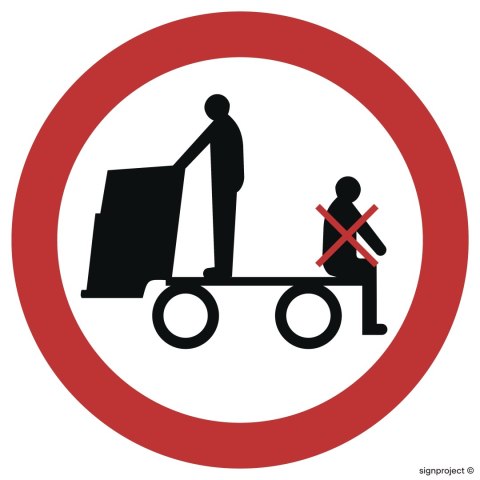 Znak GB028 Zakaz jazdy na urządzeniach transportowych, 350x350 mm, FN - Folia samoprzylepna