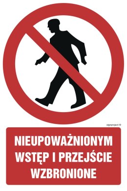 Znak GC003 Nieupoważnionym wstęp i przejście wzbronione, 200x300 mm, PS - Płyta 1 mm fotoluminescencyjna