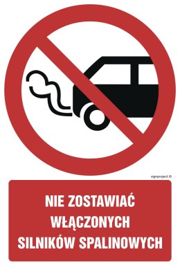 Znak GC020 Nie zostawiać włączonych silników spalinowych, 250x375 mm, FN - Folia samoprzylepna