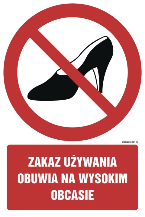 Znak GC022 Zakaz używania obuwia na wysokim obcasie, 150x225 mm, TS - Płyta TD fotoluminescencyjna