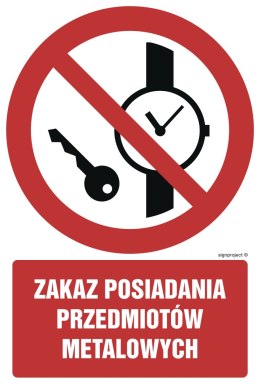 Znak GC025 Zakaz posiadania przedmiotów metalowych, 100x150 mm, TS - Płyta TD fotoluminescencyjna