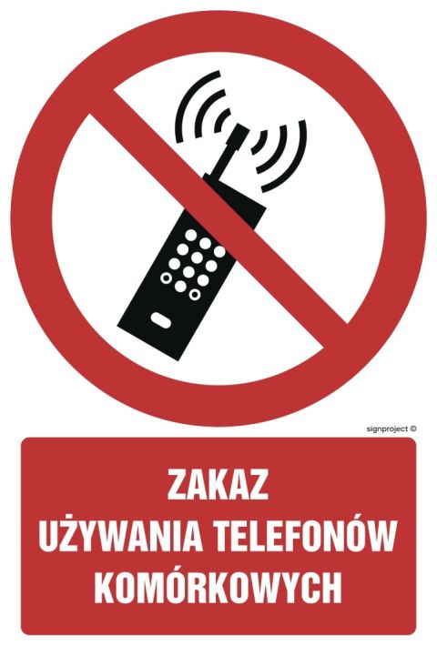 Znak GC030 Zakaz używania telefonów komórkowych, 100x150 mm, FN - Folia samoprzylepna