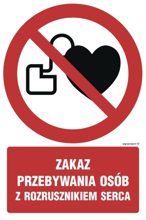 Znak GC039 Zakaz przebywania osób z rozrusznikiem serca, 200x300 mm, PS - Płyta 1 mm fotoluminescencyjna