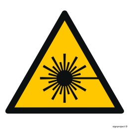 Znak GD004 Ostrzeżenie przed wiązką laserową, 350x350 mm, PS - Płyta 1 mm fotoluminescencyjna