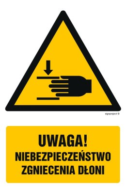 Znak GF039 Uwaga! Niebezpieczeństwo zgniecenia dłoni, 100x150 mm, PN - Płyta 1 mm