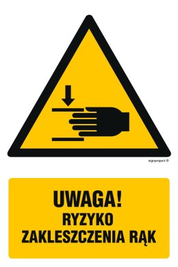 Znak GF045 Uwaga ryzyko zakleszczenia rąk, 250x375 mm, PS - Płyta 1 mm fotoluminescencyjna