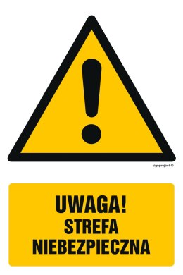 Znak GF049 Uwaga strefa niebezpieczna, 100x150 mm, FN - Folia samoprzylepna