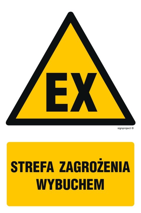 Znak GF080 Uwaga! Niebezpieczeństwo wybuchu Materiały wybuchowe - opakowanie 10 sztuk, 50x75 mm, PS - Płyta 1 mm fotoluminescenc