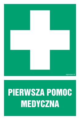 Znak GI001 Pierwsza pomoc, 100x150 mm, FN - Folia samoprzylepna