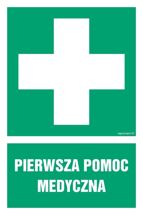 Znak GI001 Pierwsza pomoc, 150x225 mm, FN - Folia samoprzylepna