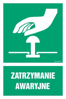 Znak GI005 Zatrzymanie awaryjne, 100x150 mm, PS - Płyta 1 mm fotoluminescencyjna