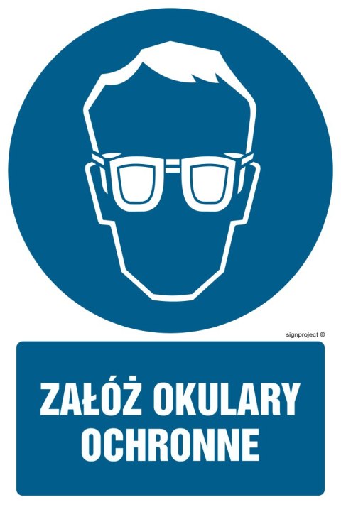 Znak GL003 Załóż okulary ochronne, 100x150 mm, FN - Folia samoprzylepna