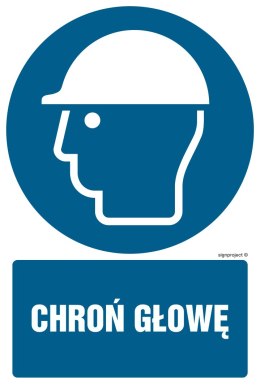 Znak GL004 Chroń głowę, 250x375 mm, FN - Folia samoprzylepna