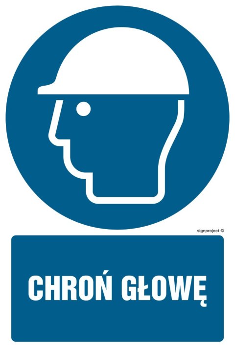 Znak GL004 Chroń głowę, 250x375 mm, PS - Płyta 1 mm fotoluminescencyjna