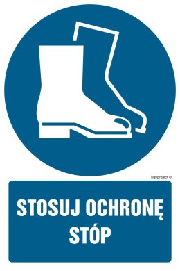 Znak GL007 Stosuj ochronę stóp, 350x525 mm, PN - Płyta 1 mm