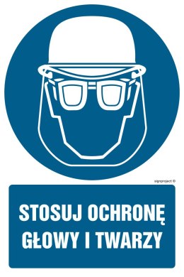 Znak GL019 Stosuj ochronę głowy i twarzy, 350x525 mm, PN - Płyta 1 mm