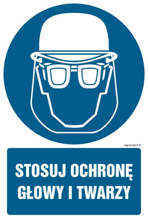 Znak GL019 Stosuj ochronę głowy i twarzy, 700x1050 mm, PN - Płyta 1 mm