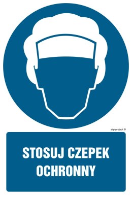 Znak GL025 Stosuj czepek ochronny, 250x375 mm, PS - Płyta 1 mm fotoluminescencyjna