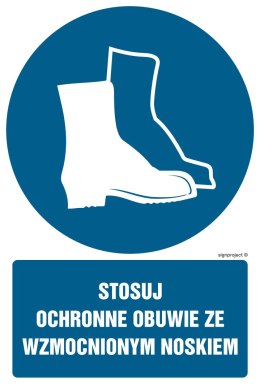 Znak GL030 Stosuj ochronne obuwie ze wzmocnionym noskiem - opakowanie 10 sztuk, 50x75 mm, PN - Płyta 1 mm