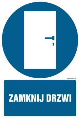 Znak GL034 Zamknij drzwi, 100x150 mm, FN - Folia samoprzylepna