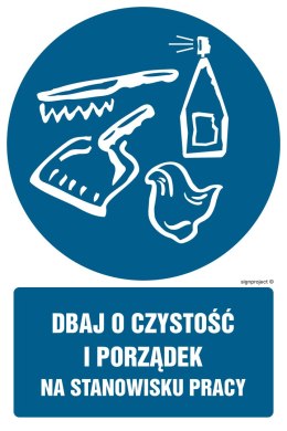 Znak GL035 Dbaj o czystość i porządek na stanowisku pracy, 100x150 mm, FN - Folia samoprzylepna