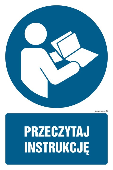 Znak GL049 Przeczytaj instrukcję - opakowanie 10 sztuk, 50x75 mm, PN - Płyta 1 mm