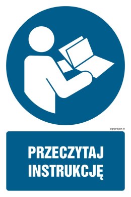 Znak GL049 Przeczytaj instrukcję - opakowanie 10 sztuk, 50x75 mm, PS - Płyta 1 mm fotoluminescencyjna