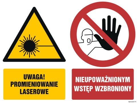 Znak GM011 Uwaga promieniowanie laserowe Nieupoważnionym wstęp wzbroniony, 100x75 mm, PN - Płyta 1 mm