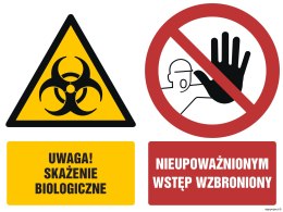 Znak GM013 Uwaga skażenie biologiczne Nieupoważnionym wstęp wzbroniony, 100x75 mm, TS - Płyta TD fotoluminescencyjna